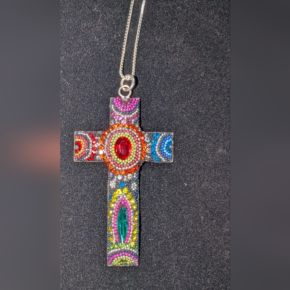 Stunning Sterling 925. Seed & Sage Multicolor Crystal Cross